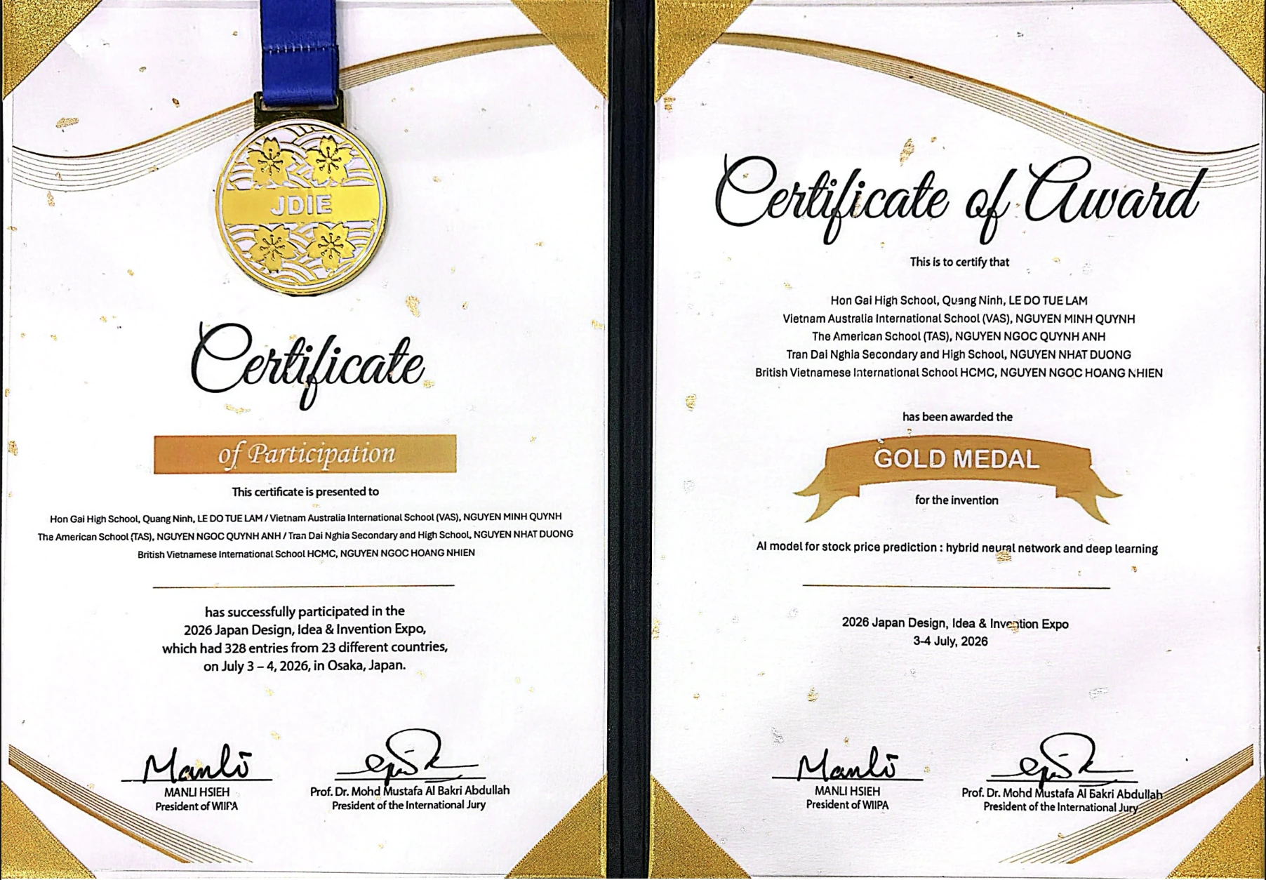 Gold Medal certificate