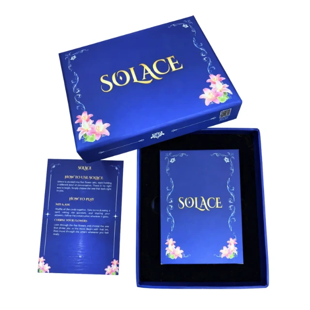 Open Solace conversation card game box and instructions